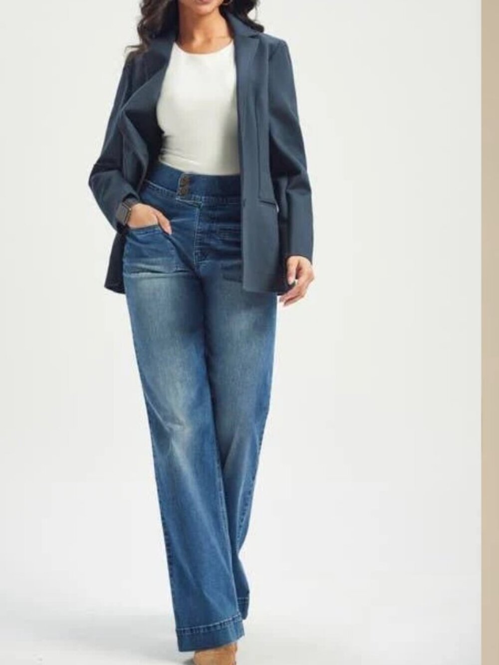 Betabrand Farah Jeans High-Waist Wide-Leg Canyon Wash M